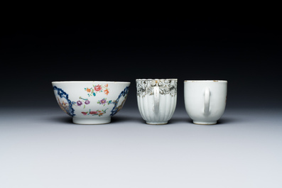 Six Chinese famille rose and grisaille export porcelain wares, Qianlong