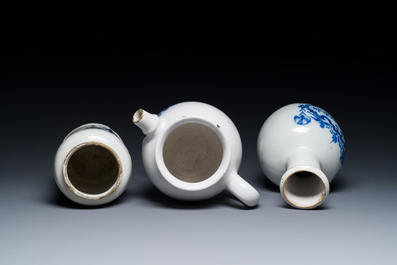 Three Dutch Delft blue and white pharmacy jars, 18th C.