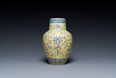A Chinese famille rose-style enamelled glass vase, probably 19th C.