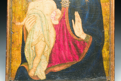 &Eacute;cole italienne, suiveur de Sano Di Pietro (1406-1481): 'Vierge &agrave; l'Enfant', huile sur panneau