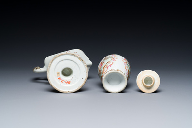 Six Chinese famille rose and grisaille export porcelain wares, Qianlong