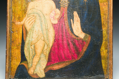 &Eacute;cole italienne, suiveur de Sano Di Pietro (1406-1481): 'Vierge &agrave; l'Enfant', huile sur panneau