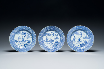 Six Chinese blue and white 'Xi Xiang Ji' plates, Qianlong