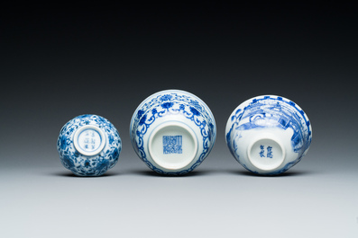Een diverse collectie blauw-wit Chinees porselein, 19/20e eeuw