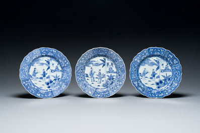 Six Chinese blue and white 'Xi Xiang Ji' plates, Qianlong