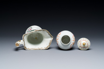 Six Chinese famille rose and grisaille export porcelain wares, Qianlong