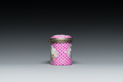 An oval gilt-silver-mounted polychrome Meissen porcelain snuff-box and cover, Germany, 3rd quarter 18th C.