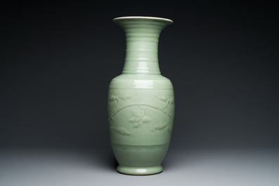 A Chinese celadon-glazed 'lotus scroll' vase, Qianlong