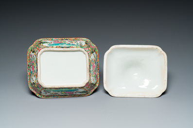 Drie Chinese Canton famille rose schotels en een terrine, 19e eeuw