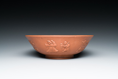 A Chinese Yixing stoneware bowl, Sheng Rong 沈融 mark, Qing