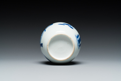A Chinese blue and white 'Long Eliza' tea caddy, Kangxi