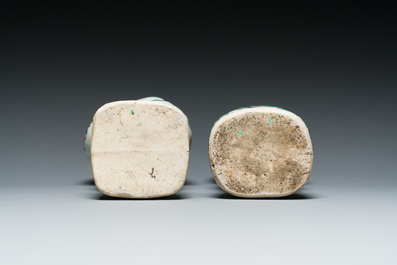 A pair of Chinese famille verte 'Hehe Er Xian' figures, Kangxi