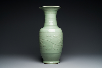 A Chinese celadon-glazed 'lotus scroll' vase, Qianlong