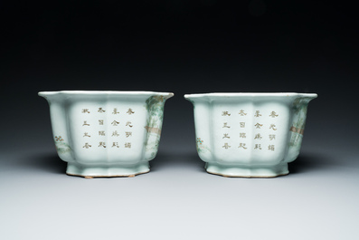 Paire de jardini&egrave;res en porcelaine de Chine qianjiang cai &agrave; d&eacute;cor des 'Sept sages dans la for&ecirc;t de bambou', 19/20&egrave;me