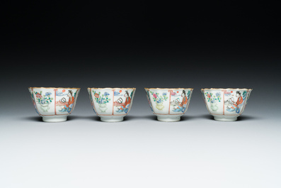 Vier Chinese famille rose koppen en schotels, Xianfeng merk en periode