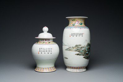 Twee Chinese famille rose vazen, Qianlong merk, Republiek