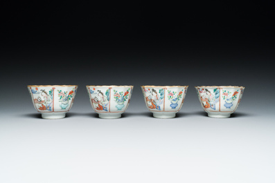 Vier Chinese famille rose koppen en schotels, Xianfeng merk en periode