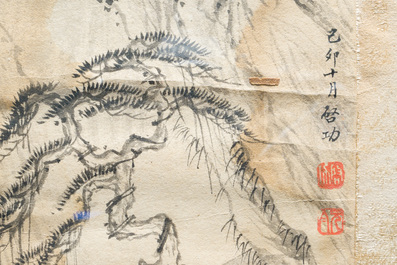 Qi Gong 啟功 (1912-2005): 'Berglandschappen', inkt op papier, gedateerd 1999