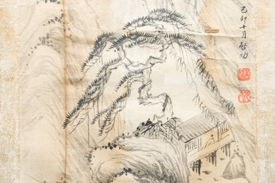 Qi Gong 啟功 (1912-2005): 'Berglandschappen', inkt op papier, gedateerd 1999