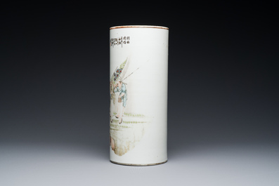A Chinese qianjiang cai 'landscape' hat stand, signed Wang Yongtai 汪永太, dated 1906