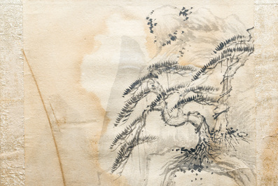 Qi Gong 啟功 (1912-2005): 'Berglandschappen', inkt op papier, gedateerd 1999