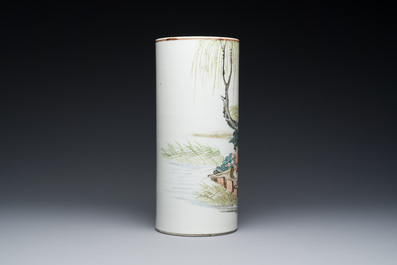 A Chinese qianjiang cai 'landscape' hat stand, signed Wang Yongtai 汪永太, dated 1906