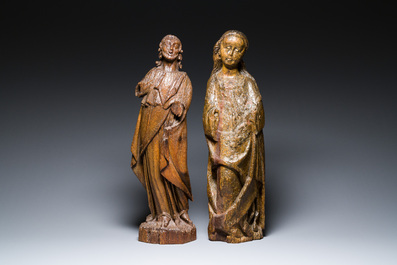 Un Christ et un ange en ch&ecirc;ne sculpt&eacute;, probablement Flandre, 16&egrave;me