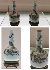 Vase de forme bouteille en porcelaine de Chine en bleu et blanc &agrave; d&eacute;cor d'un dragon, marque de Yongzheng, probablement R&eacute;publique