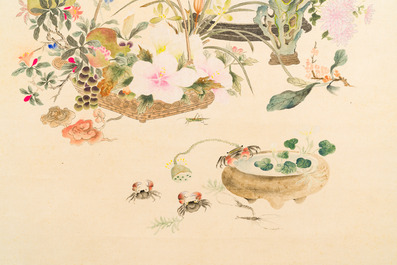 Chinese school: 'Flowers', ink and colour on paper, Cixi seal mark, 19th C.