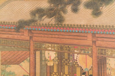 Chinese school: 'Emperor Qianlong with children', ink and colour on silk, 18/19th C.