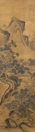 Volger van Zhu Derun 朱德潤 (1294-1365): 'Berglandschap', inkt op zijde, gedateerd 1364