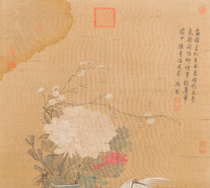 Chinese school: 'Two antiquities', ink and colours on silk, Qianlong seal mark, 19th C.