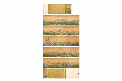 Ecole chinoise: 'Paysage montagneux', encre et couleurs sur soie, Qing