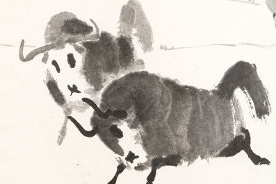 Wu Zuoren 吳作人 (1908-1997): 'Buffalo', ink on paper
