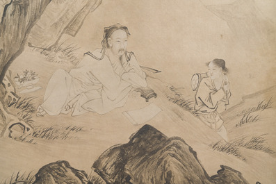 Follower of Qiu Ying 仇英 (1494-1552): 'Sage with a servant', ink on paper