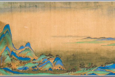 Ecole chinoise: 'Paysage montagneux', encre et couleurs sur soie, Qing