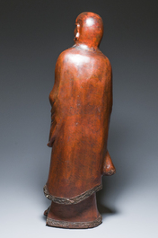 Importante sculpture de Damo en bois laqu&eacute; et polychrom&eacute;, Japon, Edo, dat&eacute;e 18/19&egrave;me
