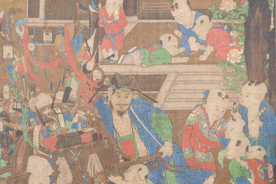 Chinese school, after Su Hanchen (1094-1172): 'The knickknack peddler', ink and colours on silk, 18th C.