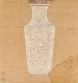 Chinese school: 'Two antiquities', ink and colours on silk, Qianlong seal mark, 19th C.