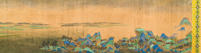 Ecole chinoise: 'Paysage montagneux', encre et couleurs sur soie, Qing