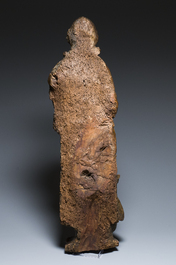 Een eikenhouten sculptuur van Lazarus als blinde geleid door de duivel, Frankrijk, 16e eeuw