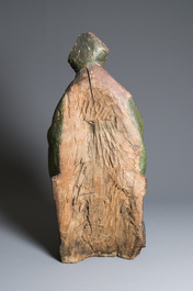A large polychromed wood sculpture of a seated bishop, probably France, early 16th C.