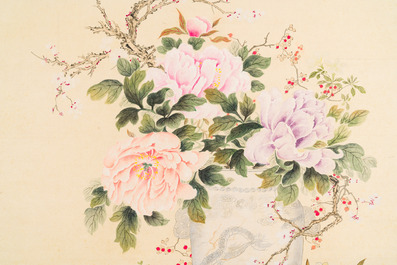 Chinese school: 'Flowers', ink and colour on paper, Cixi seal mark, 19th C.