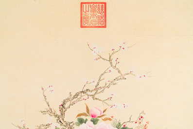 Chinese school: 'Flowers', ink and colour on paper, Cixi seal mark, 19th C.