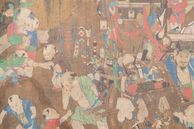 Chinese school, after Su Hanchen (1094-1172): 'The knickknack peddler', ink and colours on silk, 18th C.