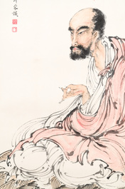 Deng Feng 鄧芬 (1894-1964): 'Monk', ink and colour on paper, dated 1943