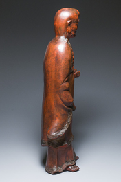 Importante sculpture de Damo en bois laqu&eacute; et polychrom&eacute;, Japon, Edo, dat&eacute;e 18/19&egrave;me
