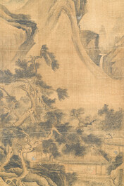 Volger van Zhu Derun 朱德潤 (1294-1365): 'Berglandschap', inkt op zijde, gedateerd 1364
