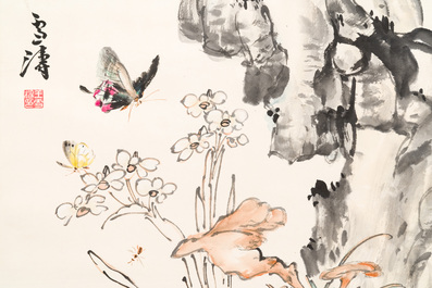 Wang Xuetao 王雪濤 (1903-1982): 'Oiseau et insectes', encre et couleur sur papier