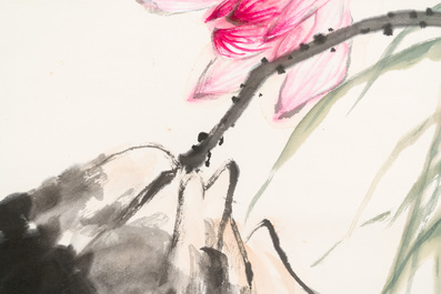 Wang Xuetao 王雪濤 (1903-1982): 'Goldfish and lotus', ink and colour on paper